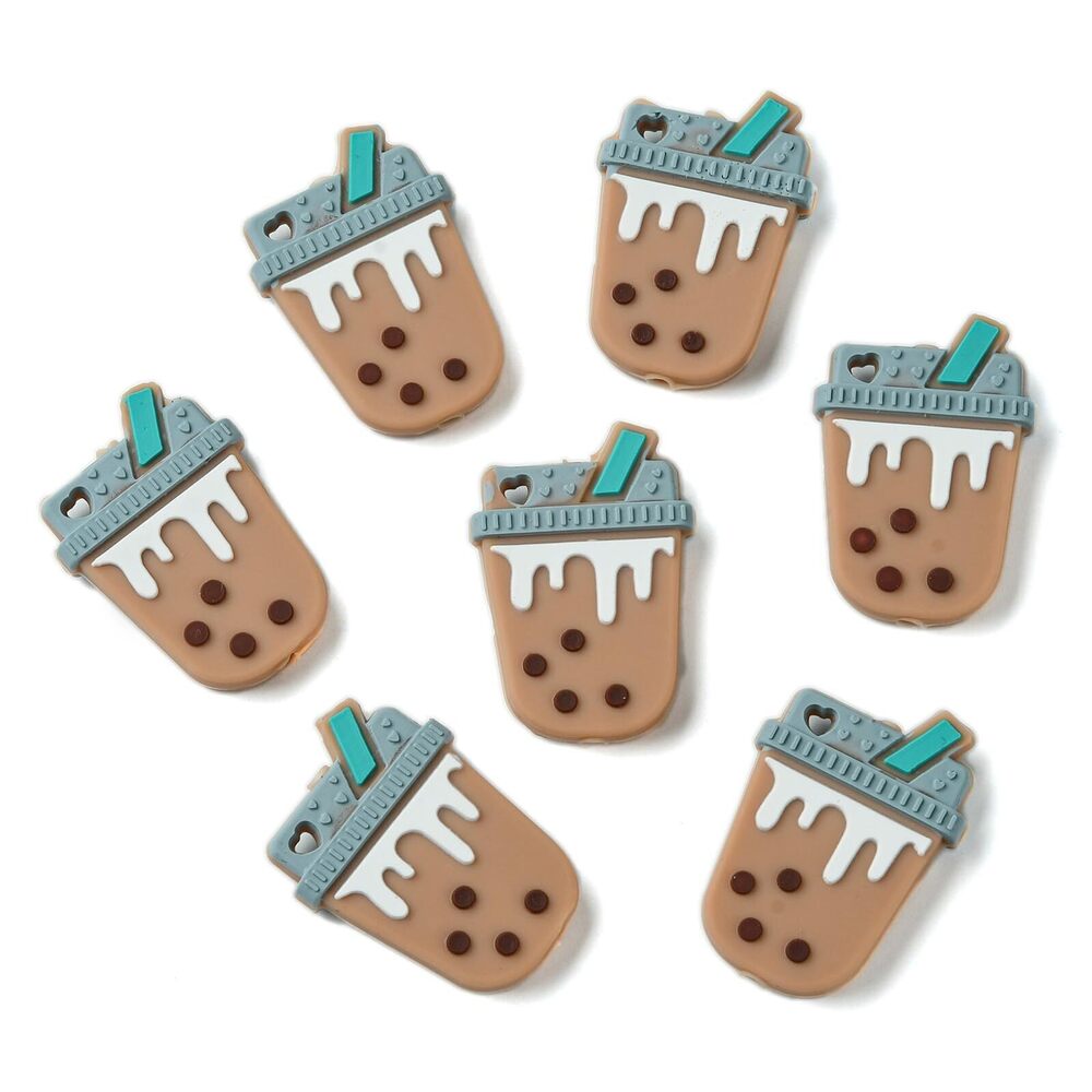 6393 10 Pcs Chocolate Bubble Tea Focal Silicone Beads Imitation Drink Milk